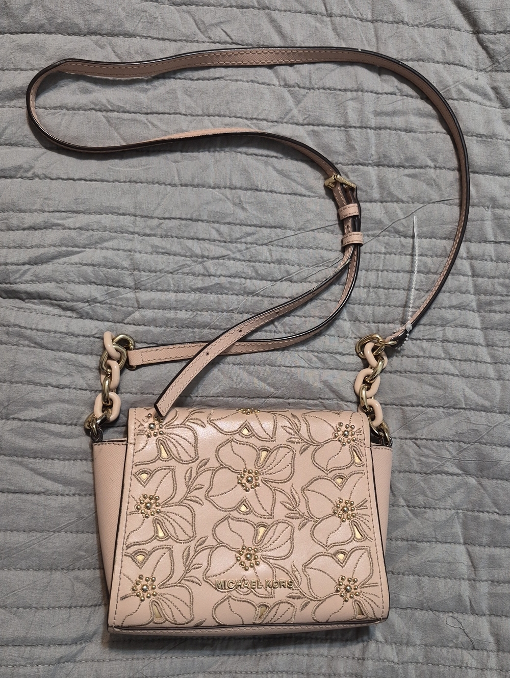 Michael Kors Blush Floral Embroidery And Beaded Crossbody Bag